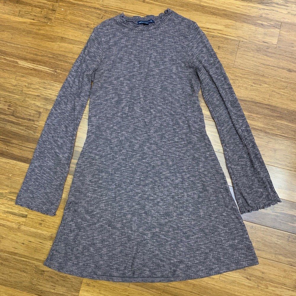 American Eagle Knit Dress Womens Size Medium Bell Sleeve Ruffle‎ Neck Heathered